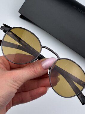 SAINT LAURENT SL707 003 RUTHENIUM GREY HAVANA BROWN OVAL SUNGLASSES